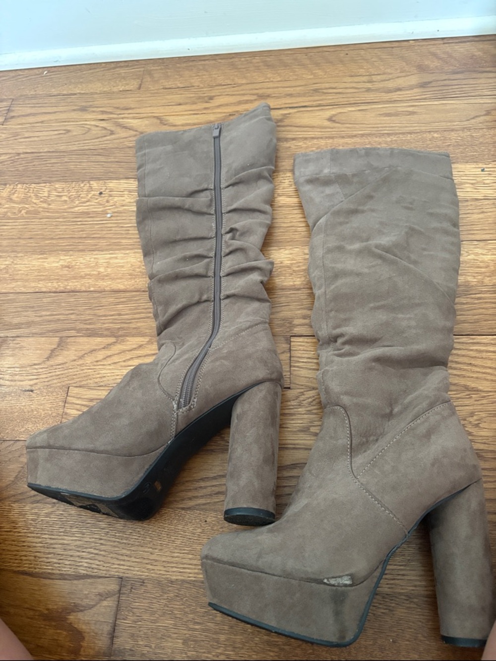 BAMBOO Taupe Suede Platform Over-the-Knee Boots